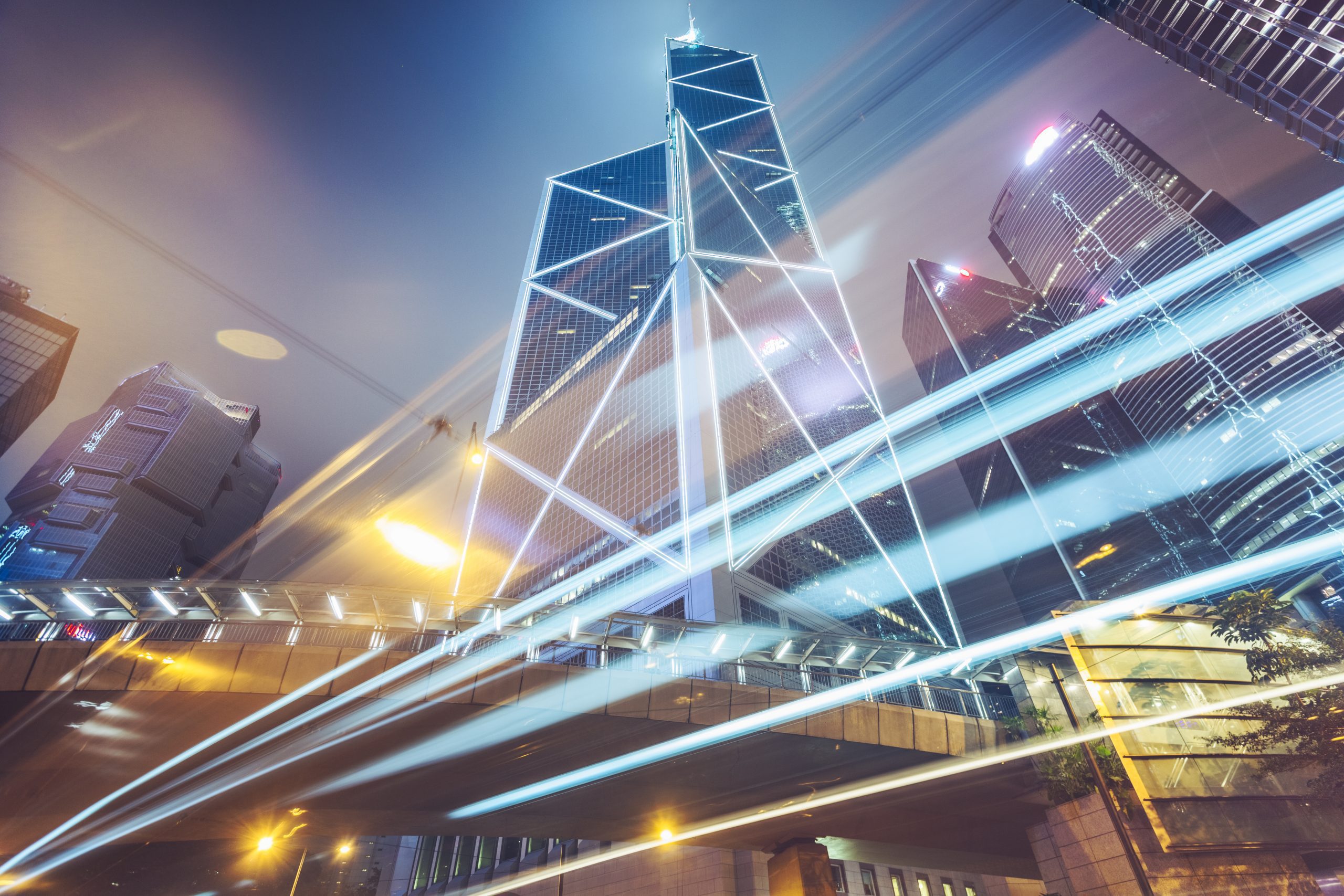car trails in downtown of Hong Kong,China.