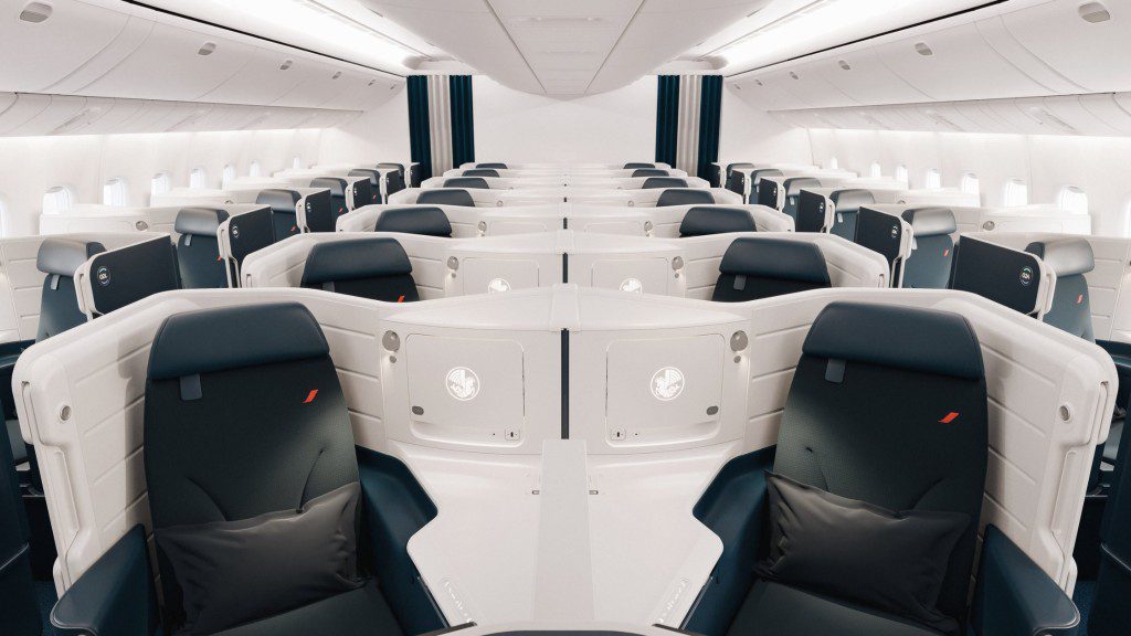 A row of seats in an airplane.