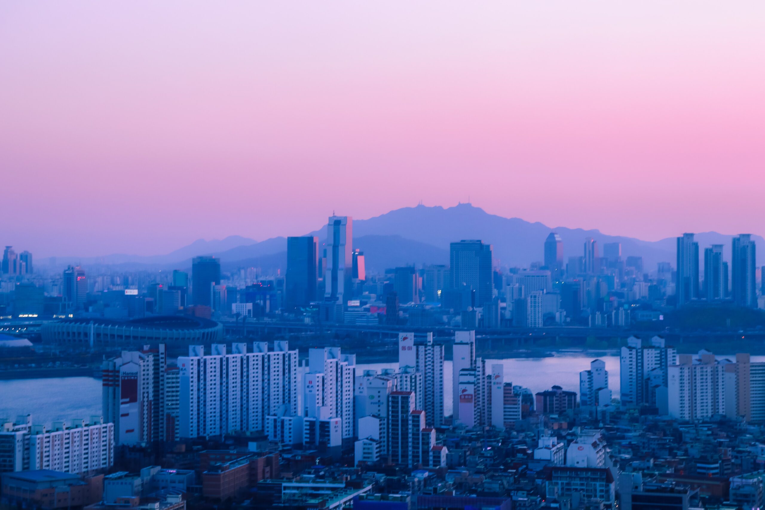 The skyline of Seoul, Korea during sunrise