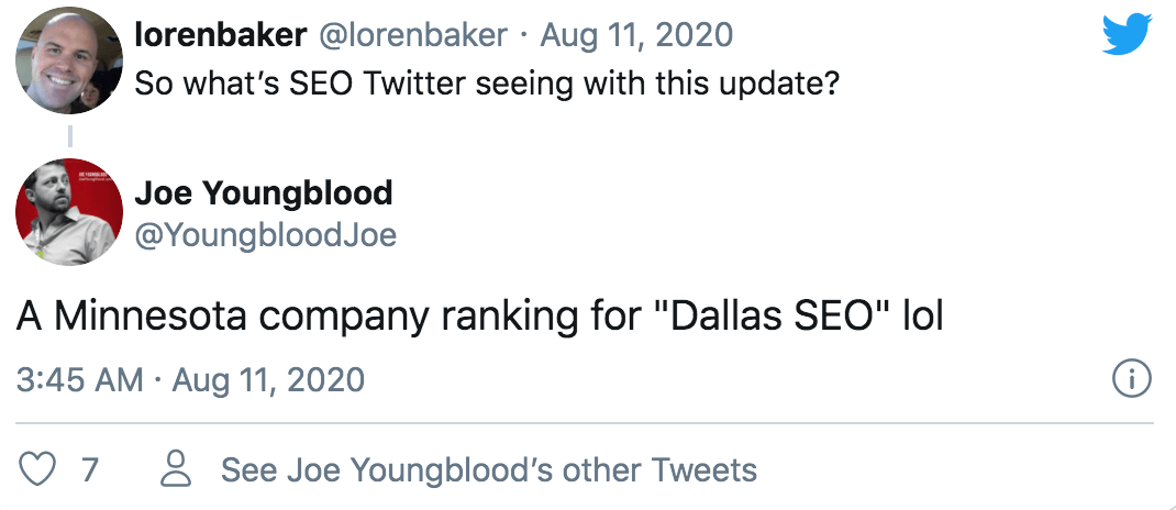 Comments on Twitter about the Google indexing glitch in August