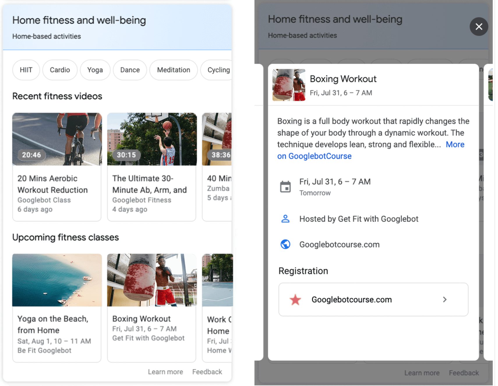 Image if Google Home activities rich results