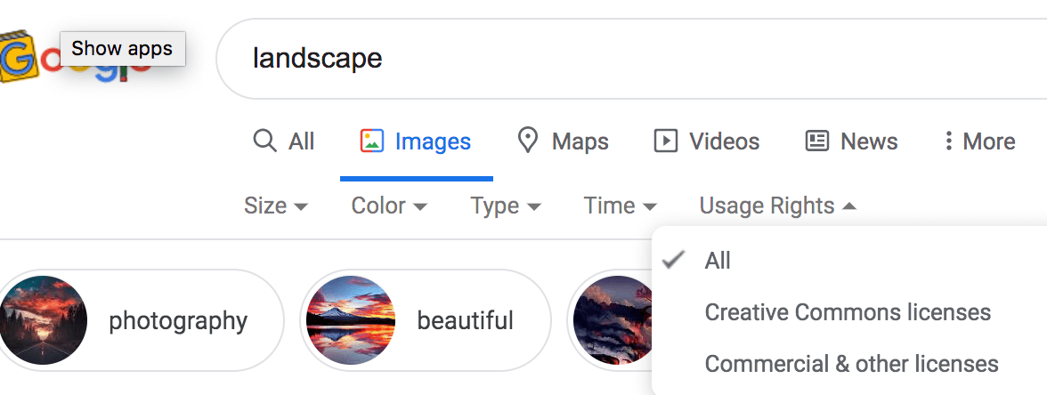 Image with Google “Licensable” badges". How to find the option